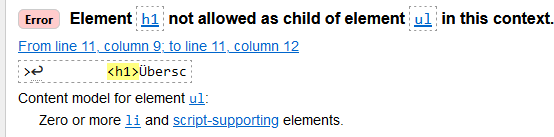 Fehlermeldung des validator.w3.org - Element not allowed as child of element ul