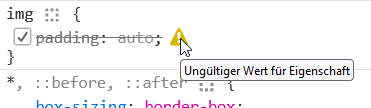 padding: auto, dahinter ein Warnzeichen